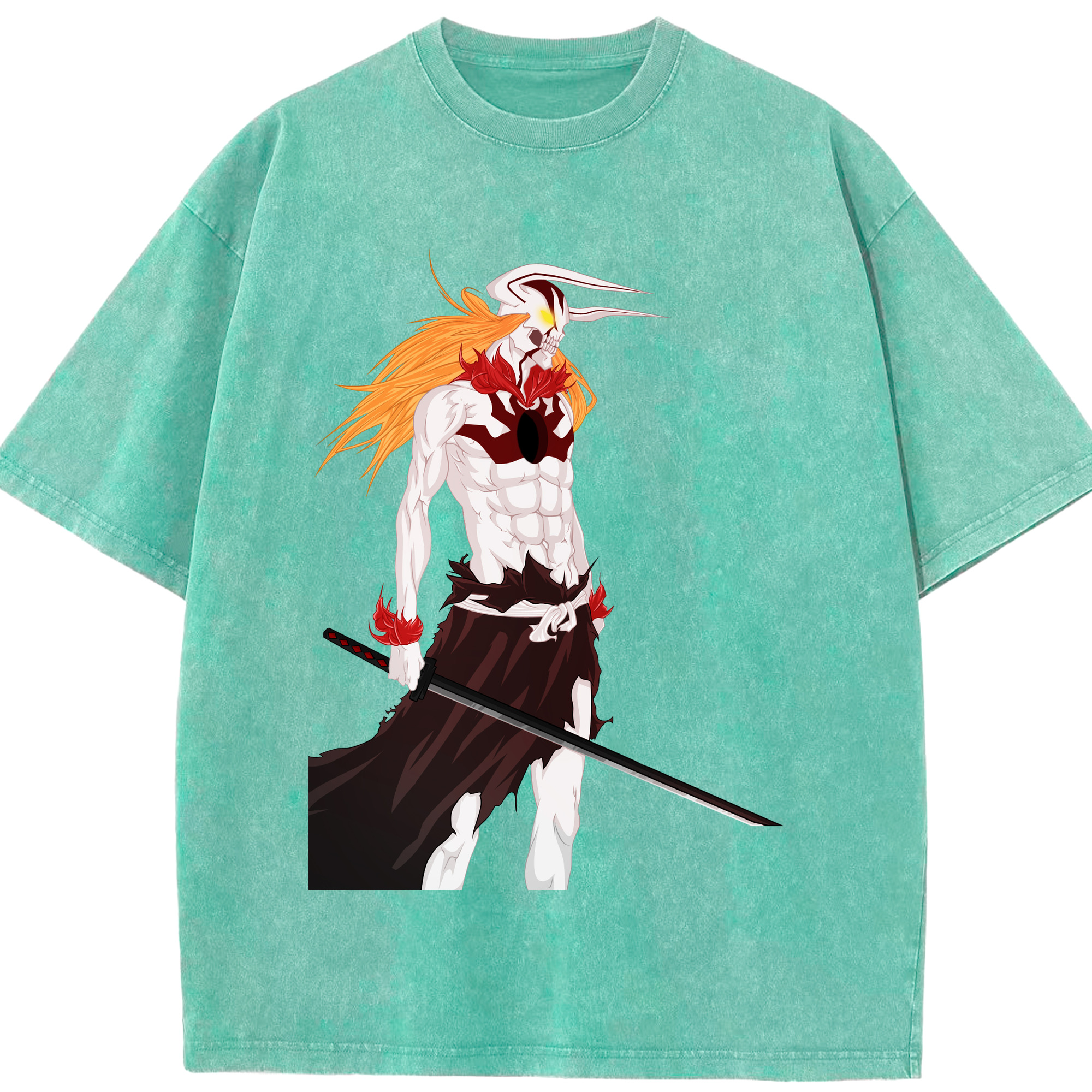 （画像用） ブリーチ 黒崎一護（くろさき いちご）BLEACH Kurosaki Ichigo 綿100% ヴィンテージ風 半袖Tシャツ（フロントプリント）